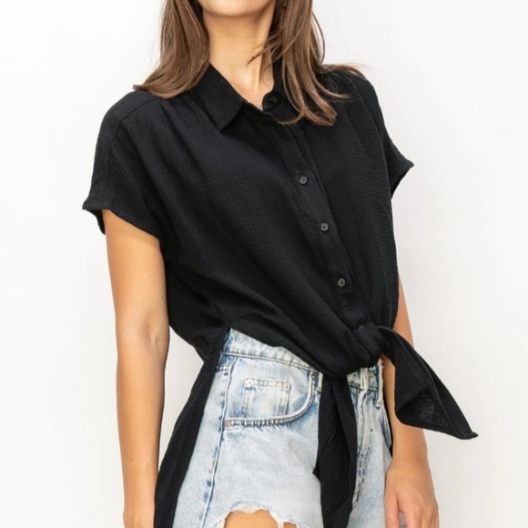 #372 SALE 🛑M TIE-FRONT Double Gauze Shirt Top - Picture 8 of 16